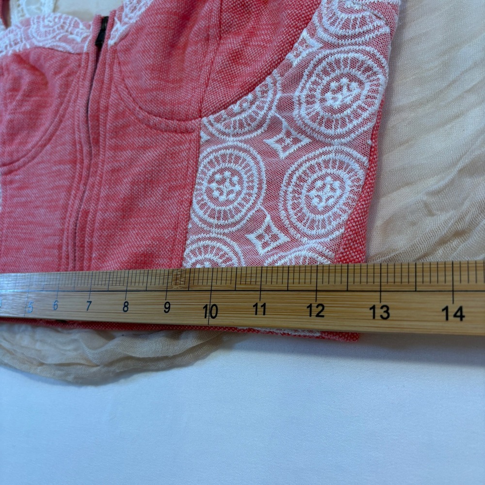 Pins & Needles Womens Coral/Lace Zip‎ Front Boho Wide Strap Corset Tank Top Sz M - Picture 5 of 9